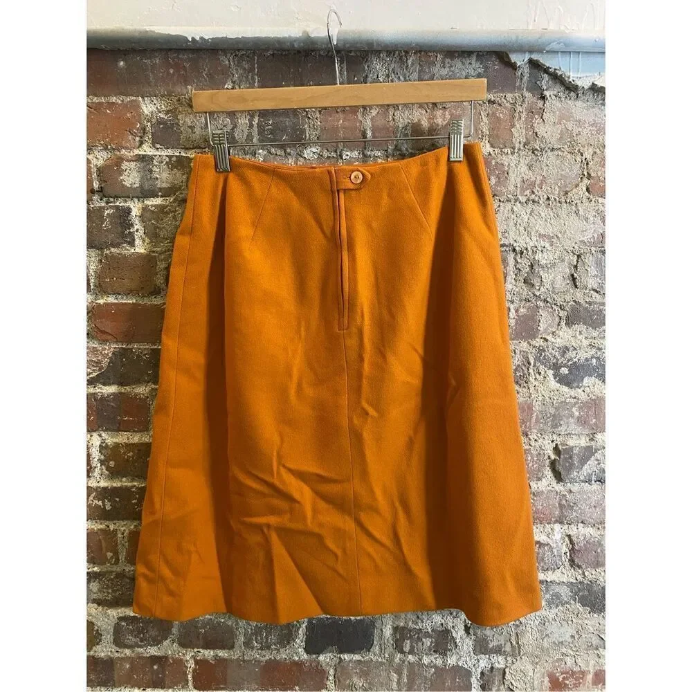 SEARS VINTAGE • Orange Wool Straight Knee-Length Skirt • Ladies Size 6